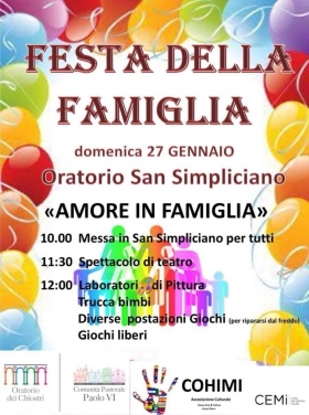 IL 27 GENNAIO, FESTA DELLA FAMIGLIA IN ORATORIO - Oratorio dei Chiostri