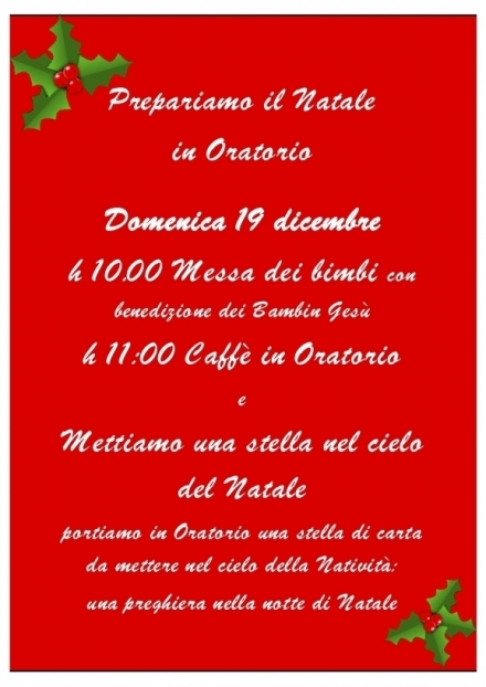 19 DICEMBRE 2021 - PREPARIAMO il NATALE ! - Oratorio dei Chiostri