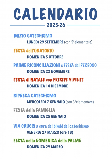 CALENDARIO 2025-26 - Oratorio dei Chiostri
