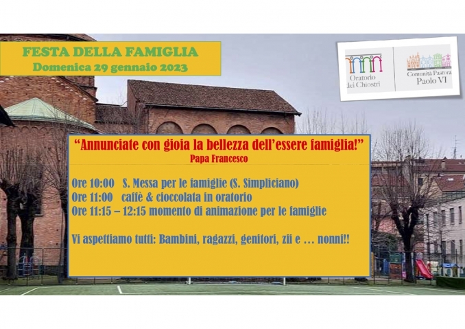 FESTA DELLA FAMIGLIA - 29 GENNAIO 2023 - Oratorio dei Chiostri