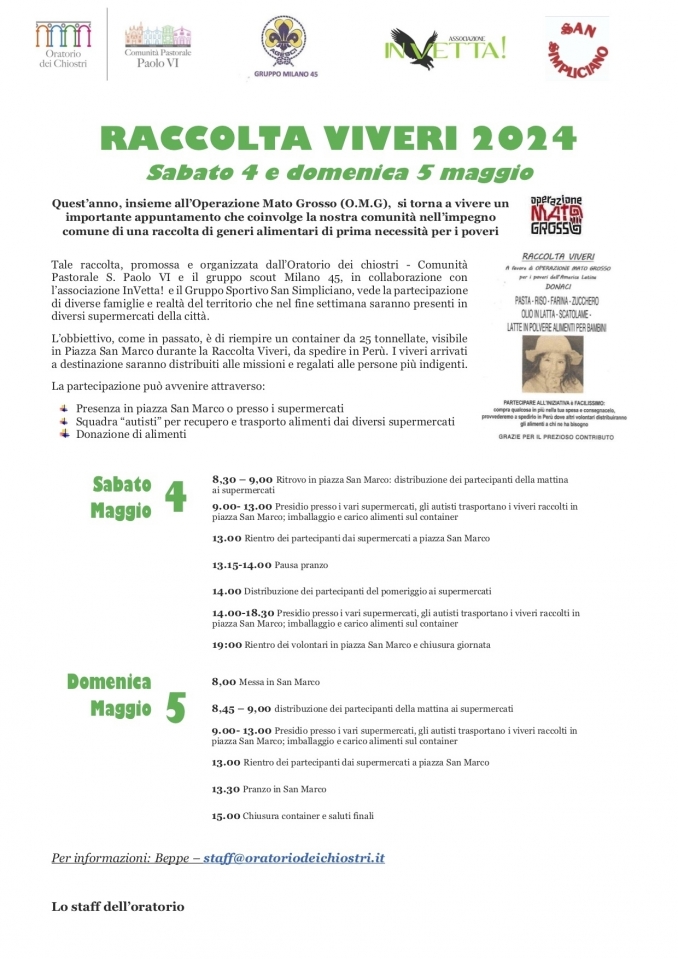RACCOLTA VIVERI 2024 - Oratorio dei Chiostri