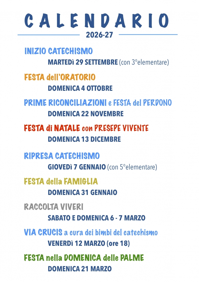 CALENDARIO 2026-27 - Oratorio dei Chiostri